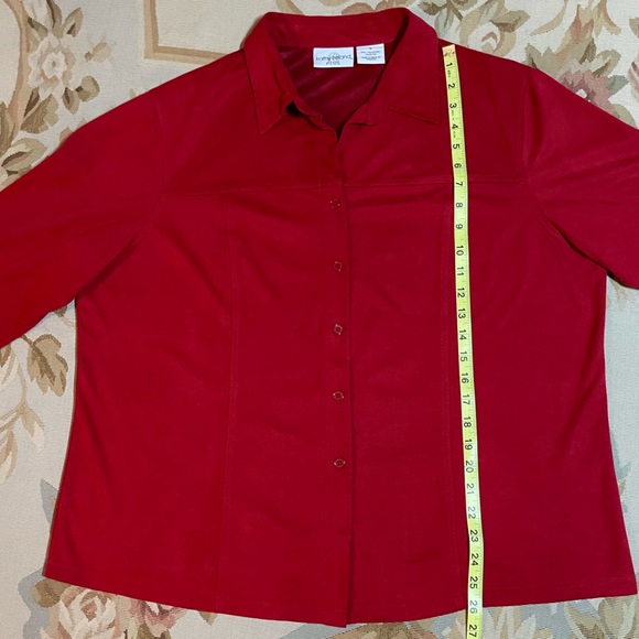 Red button down faux suede blouse by kathy ireland plus size 1X - Picture 3 of 5